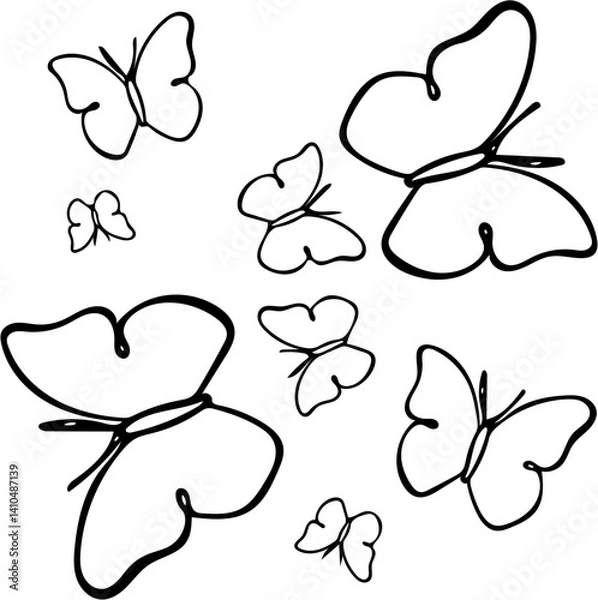 Fototapeta Outline Butterfly Illustration – Minimalist Line Drawing on White