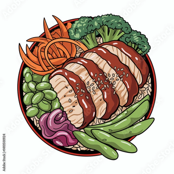 Obraz Asian Teriyaki Chicken Bowl with Quinoa and Veggies