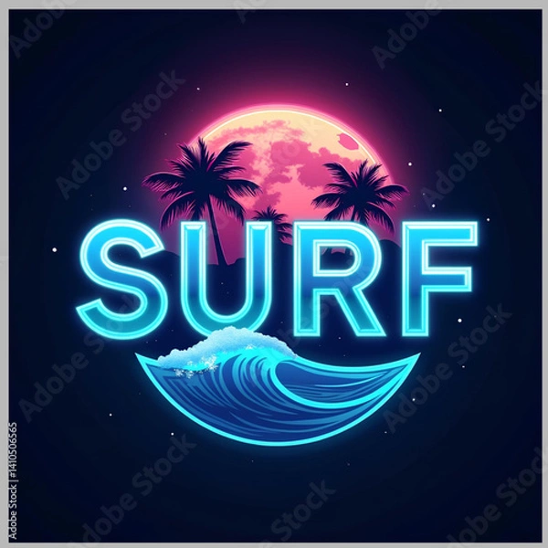 Obraz Starry night theme surfing logo