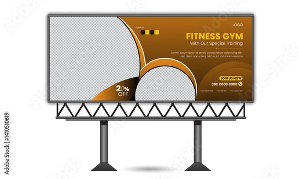 Obraz Gym and fitness training social media cover page banner for social media web design, vector with creative eye catching highlight shapes banner for gym fitness and exercise