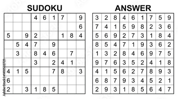 Fototapeta Vector sudoku with answer 31. Educational game with numbers for kids and leisure for adult on white background.	
