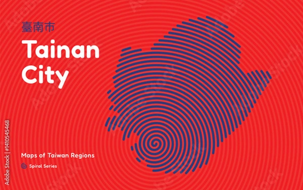 Obraz Spiral Pattern Vector Map of Tainan City in Taiwan