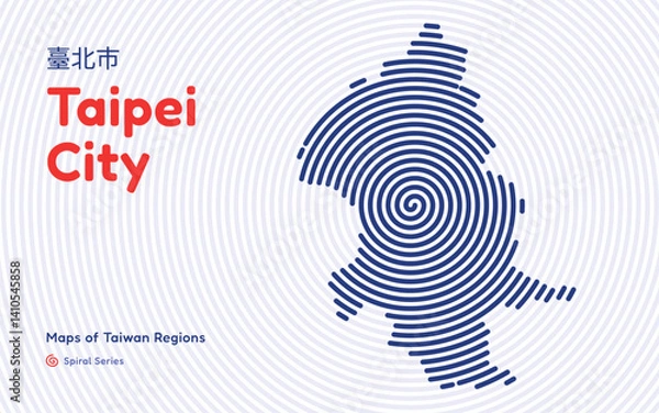 Fototapeta Abstract Map of Taipei City in a Circular Spiral Pattern with a Capital HighlightTaiwan region map