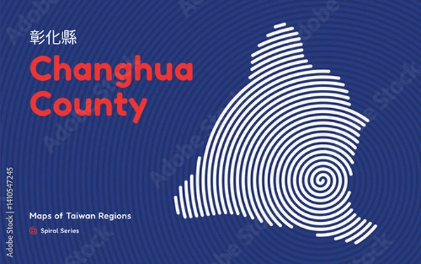 Fototapeta Changhua County Map, Taiwan Region in Circular Spiral Layout