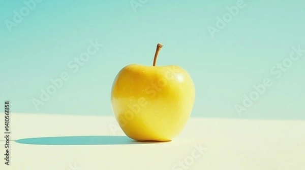 Fototapeta A single yellow apple is centered on a light background