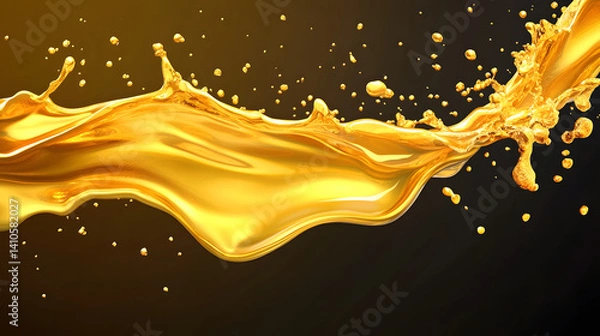 Fototapeta A stunning splash of golden liquid gracefully flows against a dark background, creating an elegant and luxurious visual experience.