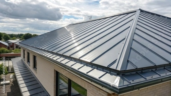 Obraz A medium closeup of reflective roofing materials blending seamlessly into the envelope highlighting their impact on reducing heat accumulation.