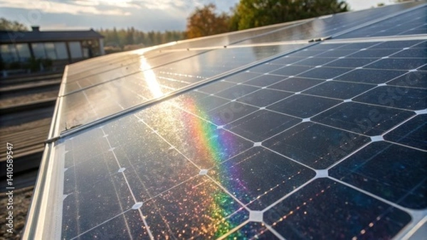 Obraz A medium closeup of sunlight hitting the clean surface of a solar panel reflecting vibrant patterns and enhancing energy efficiency as well as its aesthetic appeal.