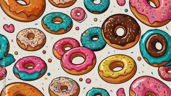 Fototapeta Colorful donuts pattern background