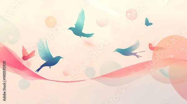 Fototapeta abstract breath with notification bubbles turning into birds and vanishing