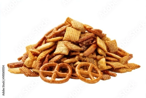 Fototapeta Pile of chex mix snack isolated on white background