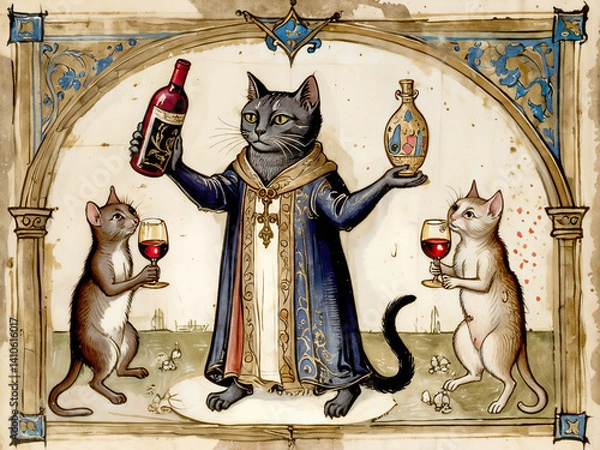 Obraz Celestial Mosaic – Illuminated medieval codices exhibit diverse feline portrayals, each radiating refined historic allure through intricate artistry.