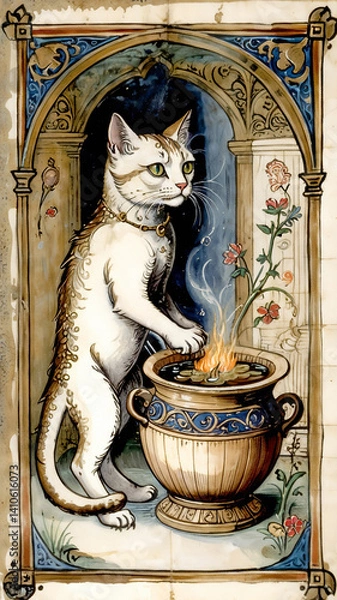 Obraz Celestial Mosaic – Illuminated medieval codices exhibit diverse feline portrayals, each radiating refined historic allure through intricate artistry.