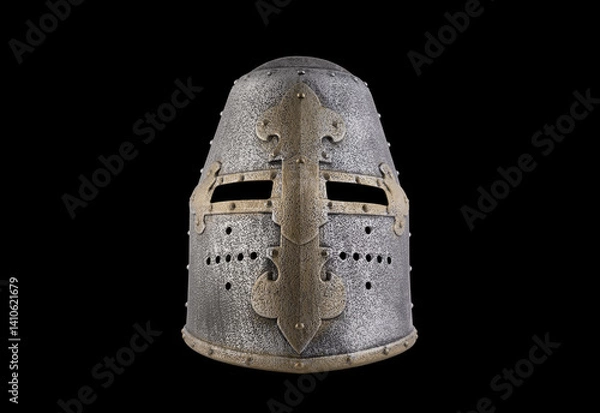 Fototapeta Medieval knight helmet isolated on black background with clipping path