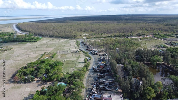 Obraz Drone view of hatiya chairman ghat, nijhum dwip, Bangladesh.