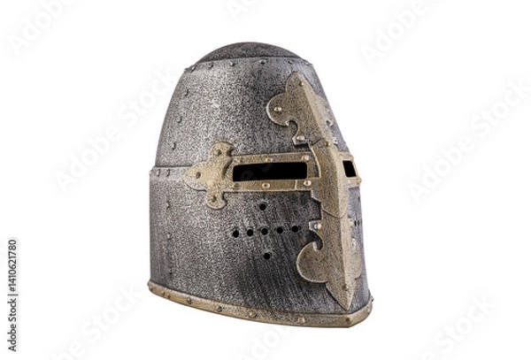 Fototapeta Medieval knight helmet isolated on white background with clipping path