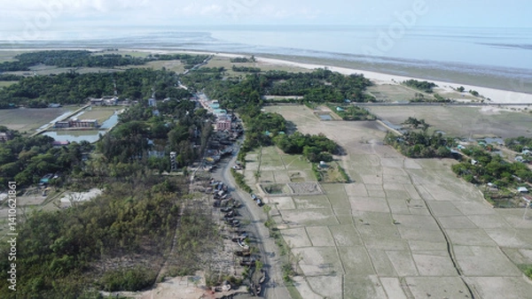 Obraz Drone view of hatiya chairman ghat, nijhum dwip, Bangladesh.