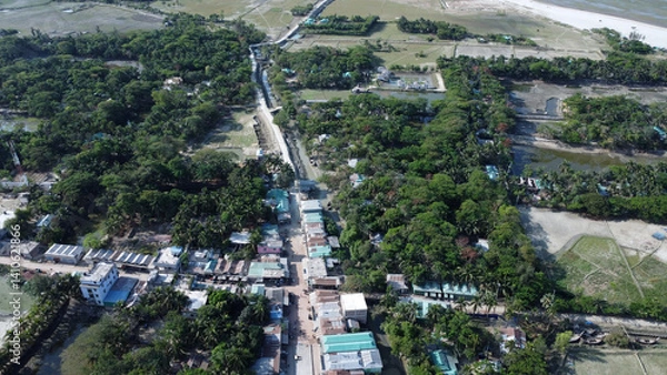 Obraz Drone view of hatiya chairman ghat, nijhum dwip, Bangladesh.