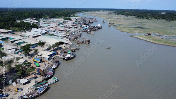 Obraz Drone view of hatiya chairman ghat, nijhum dwip, Bangladesh.