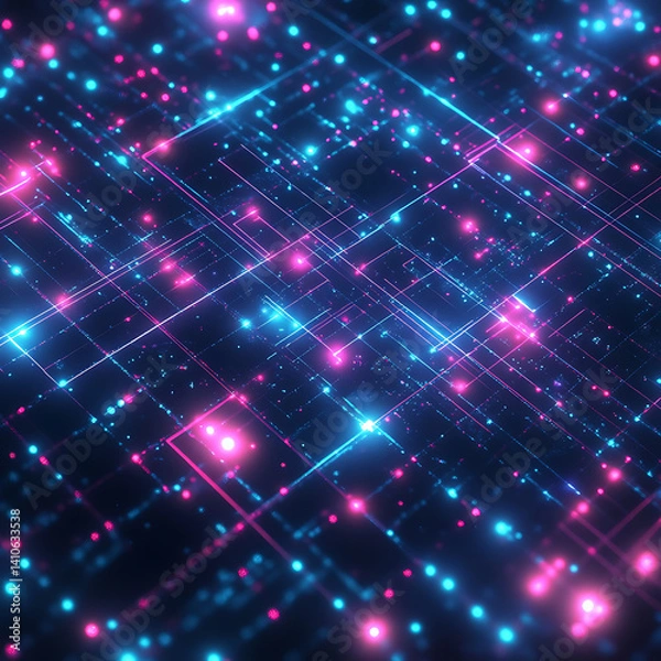 Obraz Abstract Digital Network Glowing Lines and Dots Background