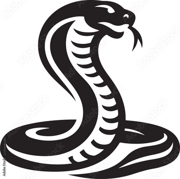 Fototapeta Silhouette vector of a cobra, ideal for reptiles, wildlife, and dangerous animal-themed designs. Fully editable EPS file for creative use.