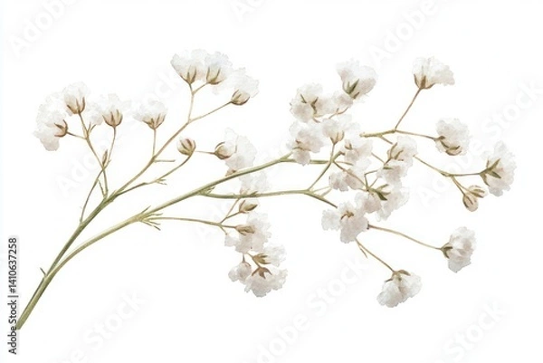Fototapeta A watercolor baby breath flower isolated on a white background showcasing its delicate white petals and soft details in a clean elegant design