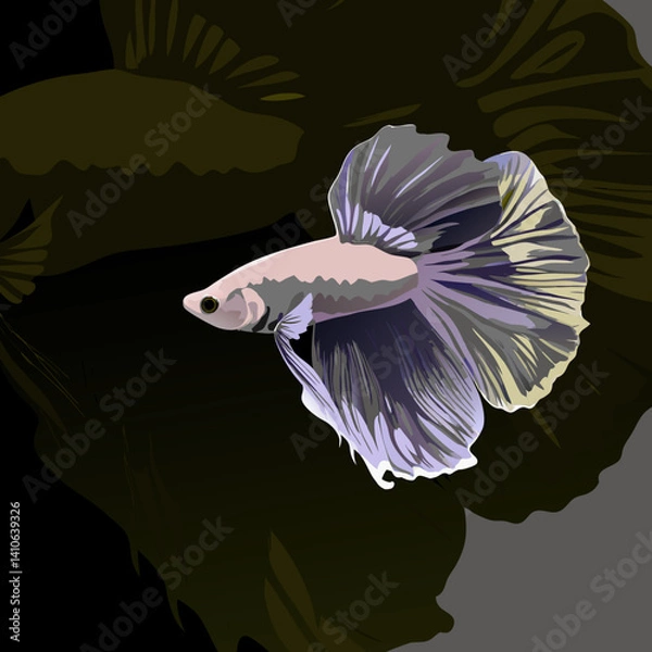 Obraz Elegant Halfmoon purple butterfly Betta fish with soft pink hues, flowing fins, and a butterfly-like tail in stunning vector artwork.