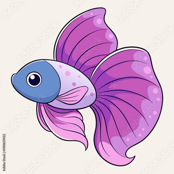 Obraz Elegant Halfmoon purple butterfly Betta fish with soft pink hues, flowing fins, and a butterfly-like tail in stunning vector artwork.