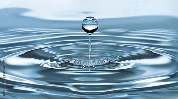 Fototapeta Captivating view of a water droplet hitting the surface, creating ripple patterns