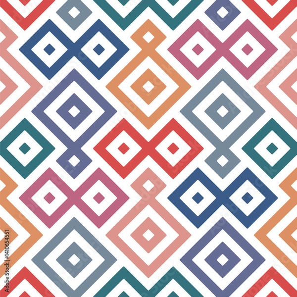Obraz Seamless geometric pattern with  an array of multicolored concentric squares on a white background. Modern retro style. Abstract vector illustration for textile, wrapping, printing, and wallpaper.