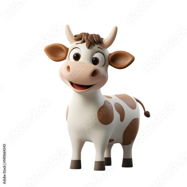 Fototapeta 3D render of a cute cow isolated on transparent background
