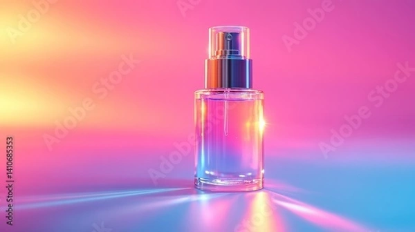 Fototapeta A clear glass spray bottle, bathed in vibrant, gradient light