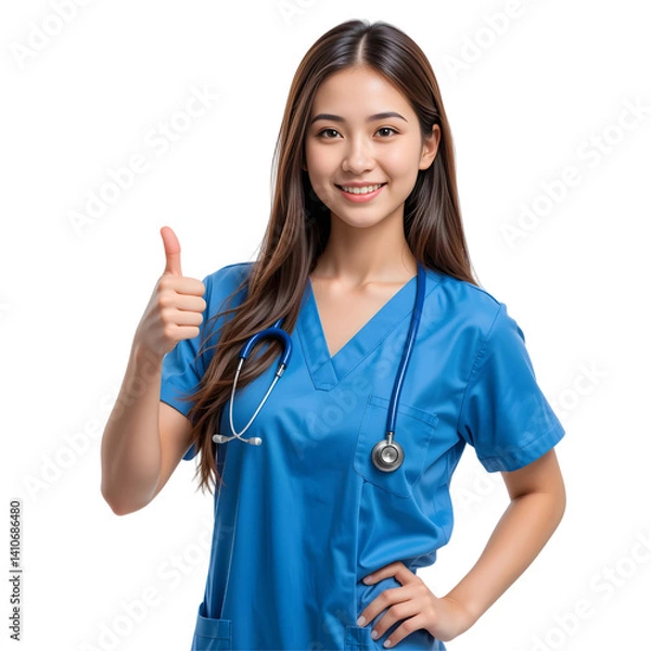 Obraz Smiling Nurse Holding a Clipboard with a Stethoscope Isolated on Transparent Background