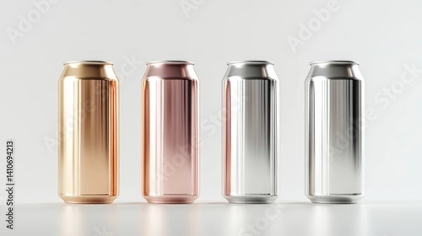 Fototapeta Shiny metal can packaging is presented in isolation on a white background for designing beverages