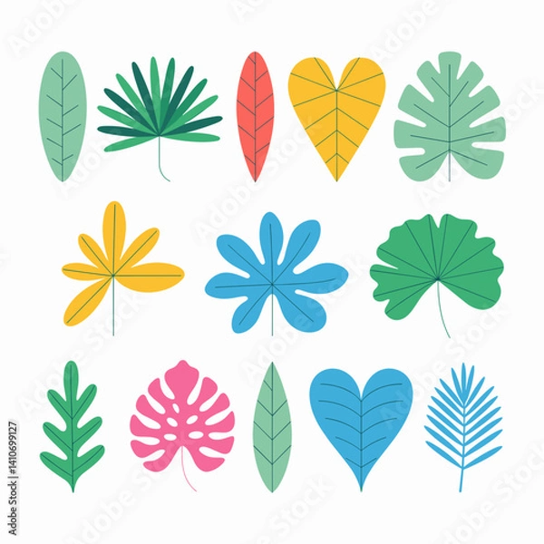 Obraz Tropical Leaf Icons in Bright Flat Modern Style