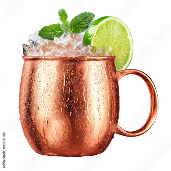 Obraz Moscow Mule cocktail in a copper mug with lime and mint
