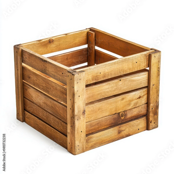 Fototapeta Empty wooden crate box container isolated on white background