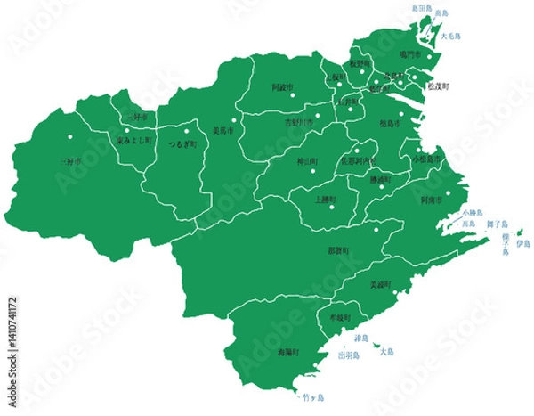 Fototapeta 徳島県　地図　グリーン　斑点　イラスト