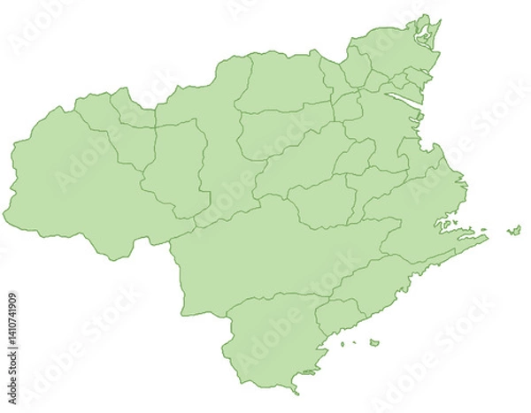 Fototapeta 徳島県　地図　黄緑　イラスト