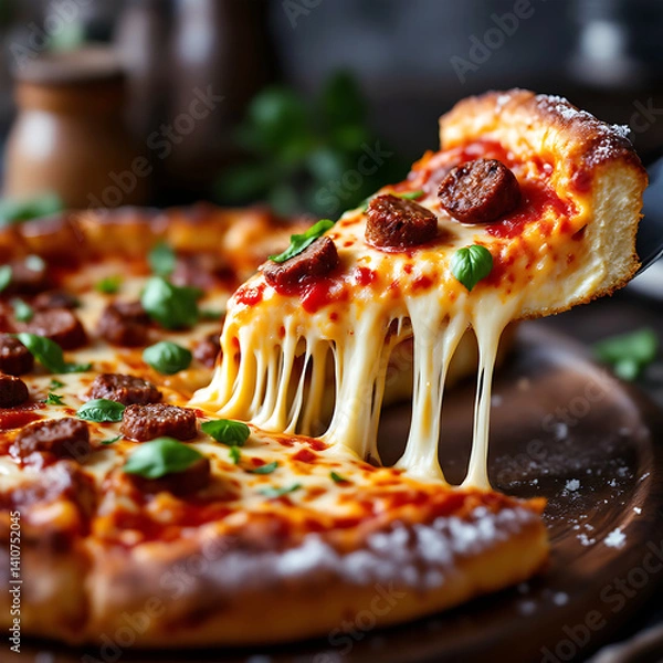 Obraz Chicago style deep dish pizza background design