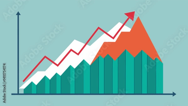 Fototapeta The line graph on the food price index chart is sharply angled with a steep upward spike that resembles a mountain peak.. Vector illustration