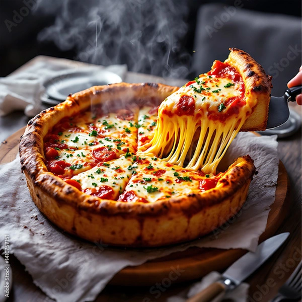 Obraz Chicago style deep dish pizza background design