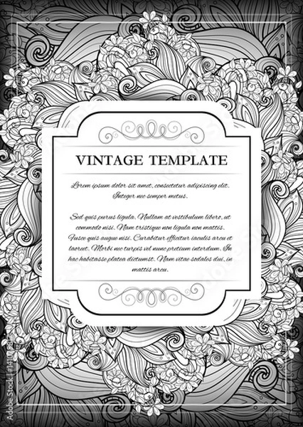 Fototapeta Vector Mohochrome Floral Template with Place for Text