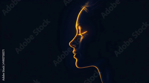 Fototapeta head in profile illuminated only by a faint rectangular glow, eyes hollow,