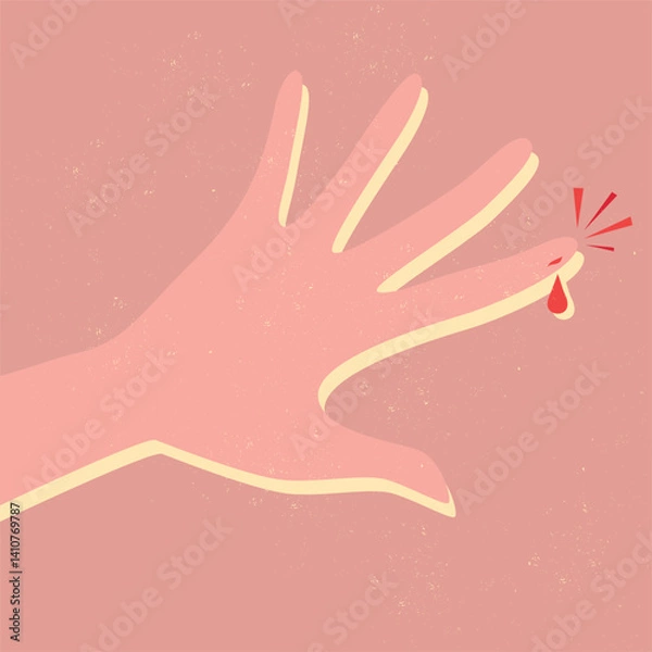 Fototapeta Finger with blood. Illustration of a blood drop falling from injured finger