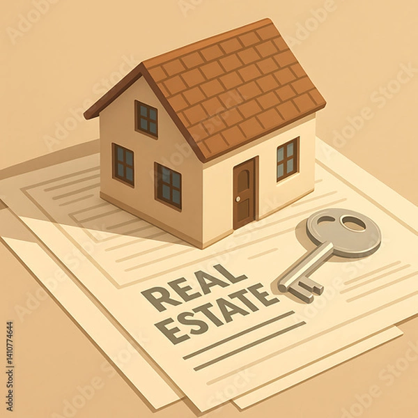 Fototapeta Miniature House Model on Financial Documents – Real Estate Investment Concept