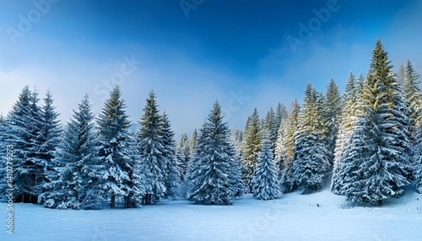 Fototapeta winter forest pine Winter fir tree Eps 10 pine trees covered in snow Realistic green pine trees under snow Forest