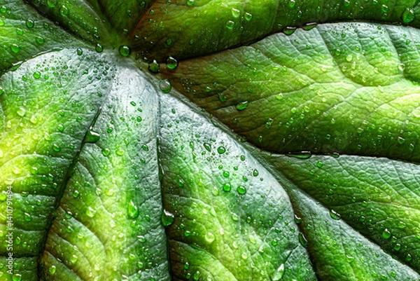 Fototapeta Wet Alocasia baginda leaf with a reptile scale appearance