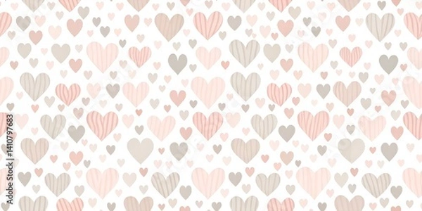 Fototapeta Colorful heart patterns create a warm and romantic atmosphere, perfect for celebrations or decor, featuring various shades of pink and beige on a light background Generative AI