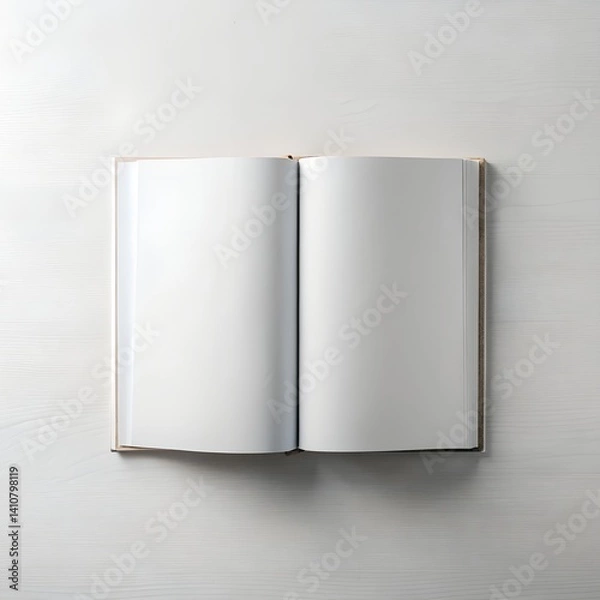 Fototapeta Open blank book resting on a light wooden surface, inviting creativity and imagination Generative AI blank, book, open, pages, creativity, imagination, writing, drawing,